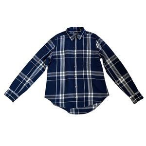 Abercrombie & Fitch Women's Navy Plaid Long Sleeve Shirt